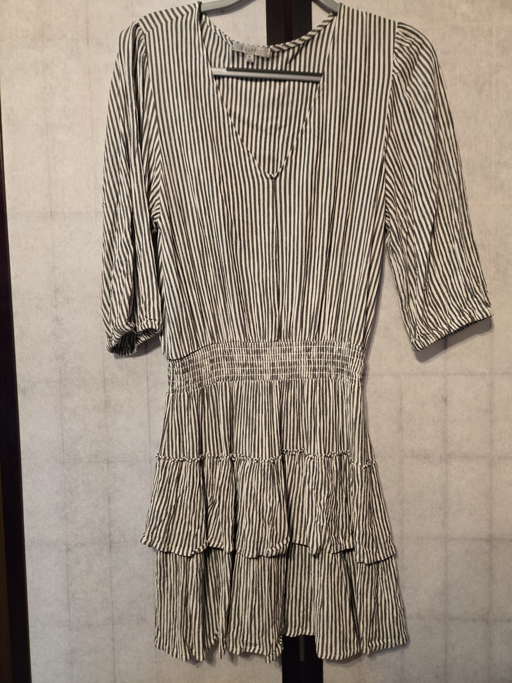 Z Supply Striped V-Neck Tiered Mini Dress - Bluish Gray & White